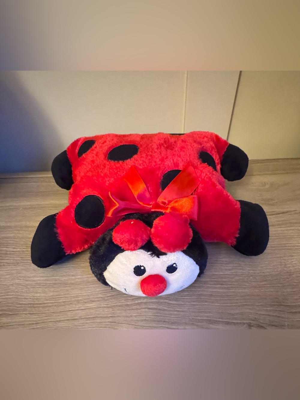 Cute Red & Black Ladybug Plush Pillow with Bow